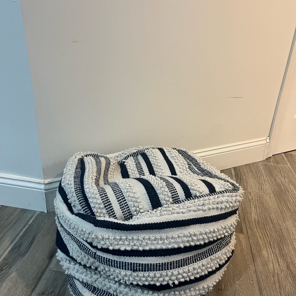 Striped Black and White Pouf